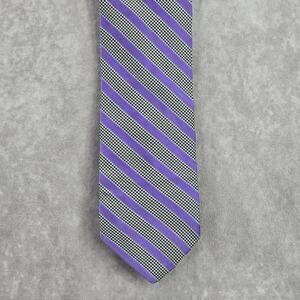 DKNY Purple Houndstooth Stripe Geometric Executive Black White‎ Neck Tie Men's